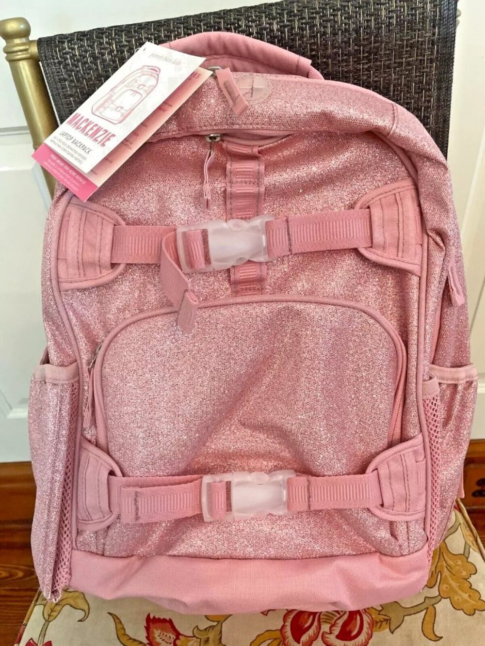 Pottery Barn School LARGE BACKPACK LUNCH BOX SET Travel girl pink glitter 3PC - Picture 2 of 7